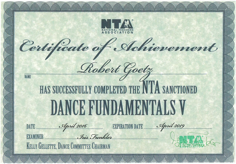 NTA Dance Fundamentals V Zertifikat