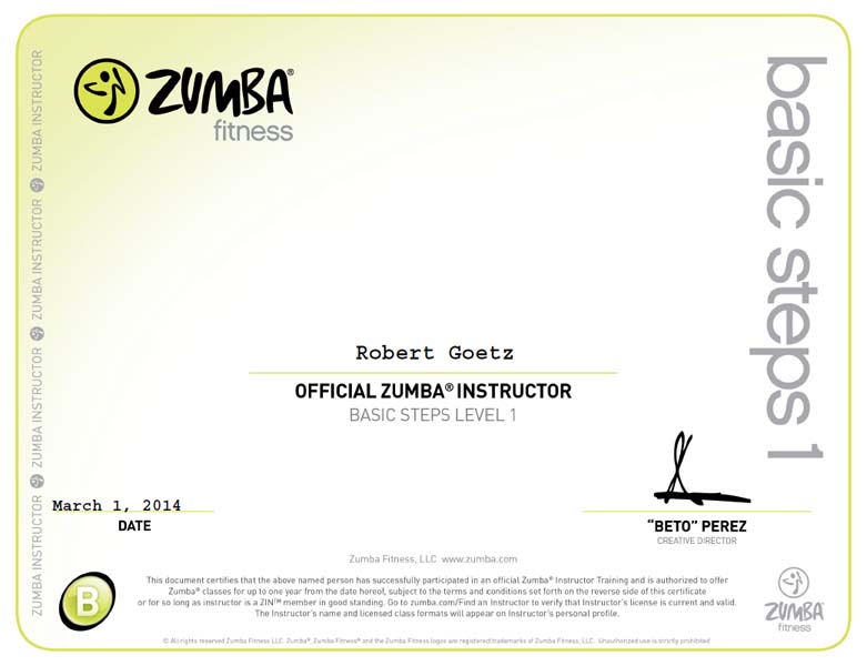 Zumba Basic I Certificate Zumba Basic I Certificate