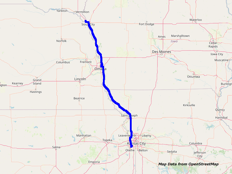 Karte Kansas City nach Sioux City Karte Kansas City nach Sioux City