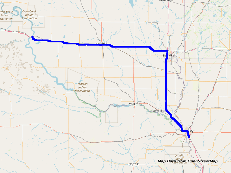 Karte Sioux City nach Chamberlain Karte Sioux City nach Chamberlain