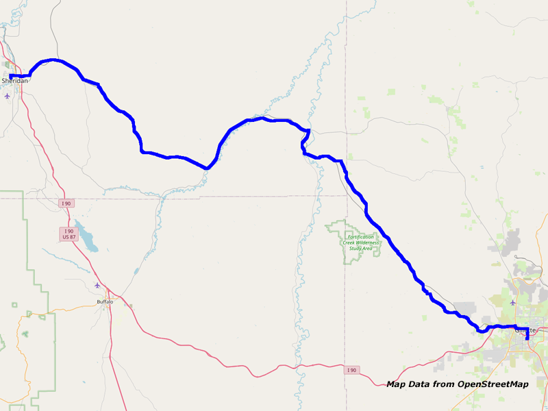 Map Gillette to Sheridan Map Gillette to Sheridan