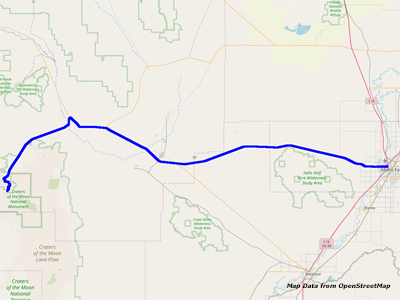 Map Idaho Falls to Craters of the Moon NM