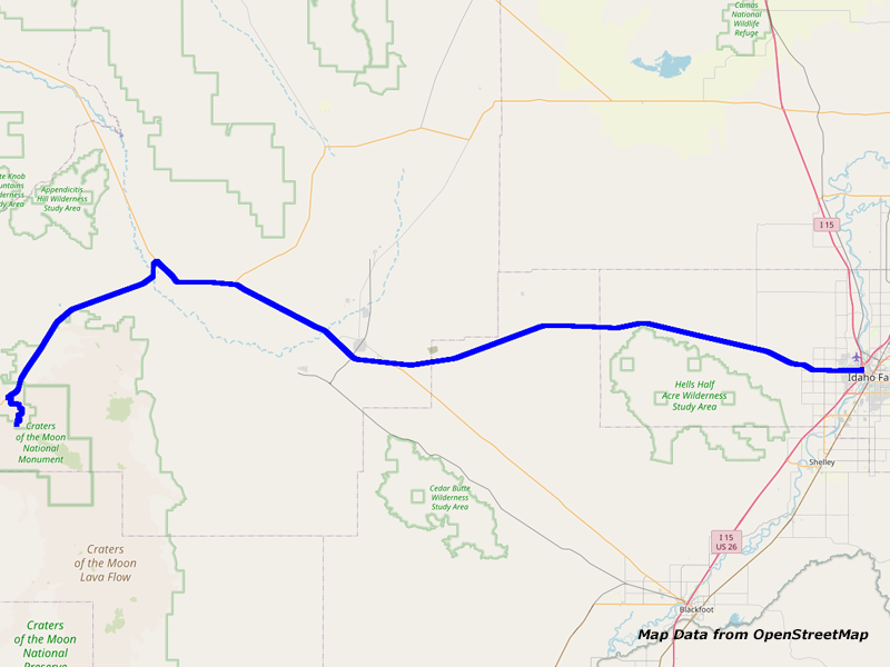 Map Idaho Falls to Craters of the Moon NM