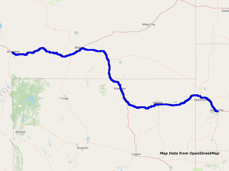 Karte Bozeman nach Rapid City Karte Bozeman nach Rapid City