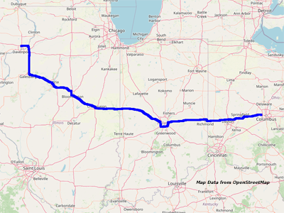 Map Davenport to Columbus