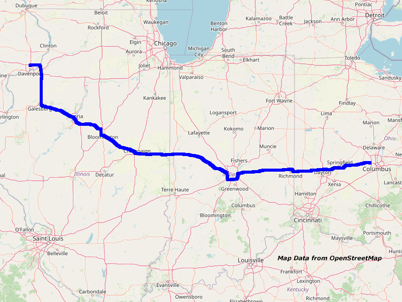 Map Davenport to Columbus Map Davenport to Columbus