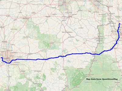Karte Pittsburgh nach Columbus