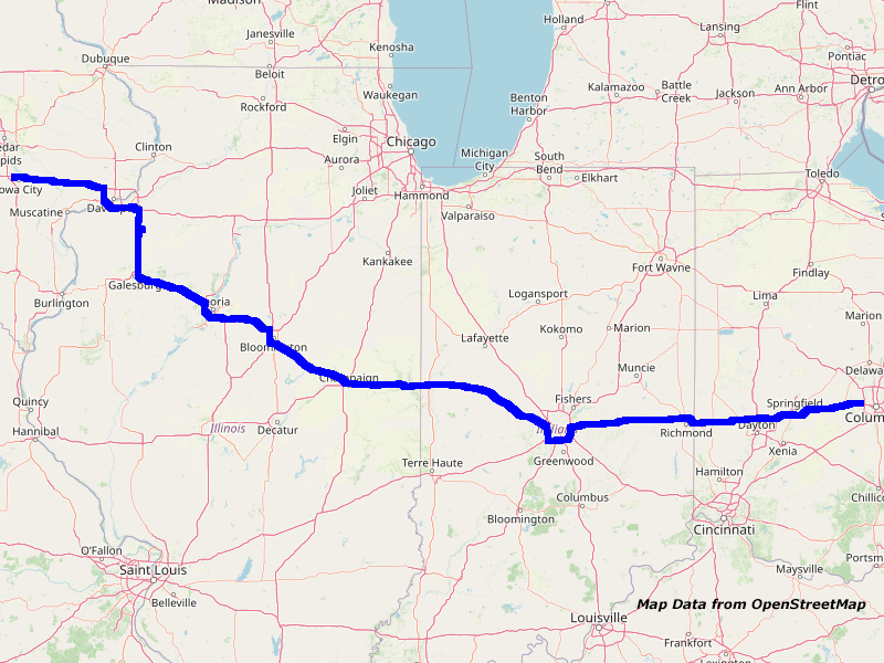 Karte Columbus nach Iowa City Karte Columbus nach Iowa City