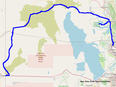 Karte Ogden nach Wendover