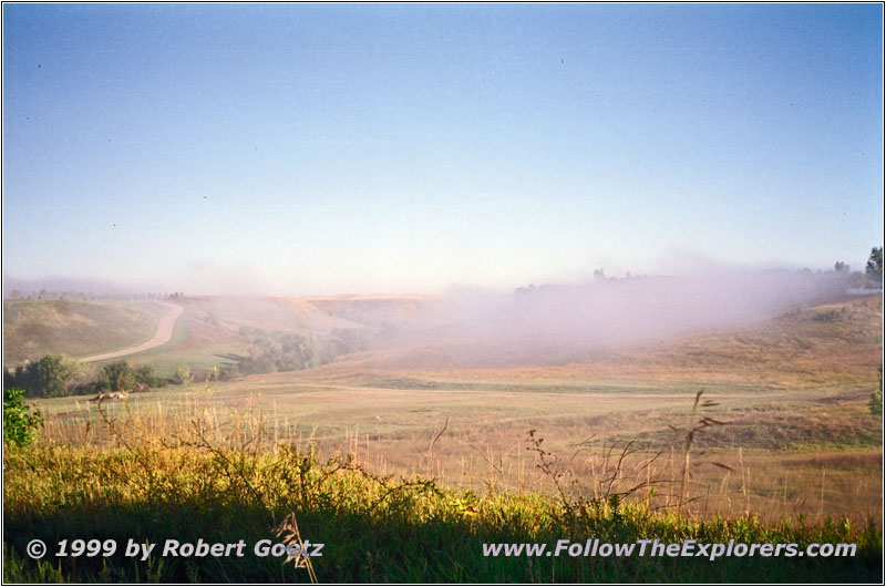 Nebel über Missouri River, Highway 1804, North Dakota