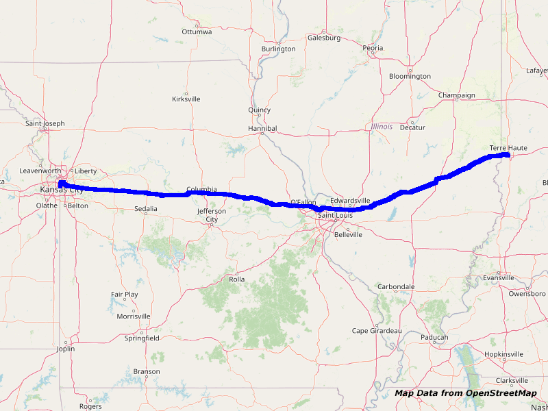 Map Terre Haute to Kansas City Map Terre Haute to Kansas City