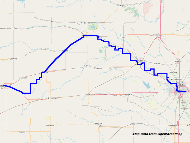 Map Dodge City to Wichita Map Dodge City to Wichita