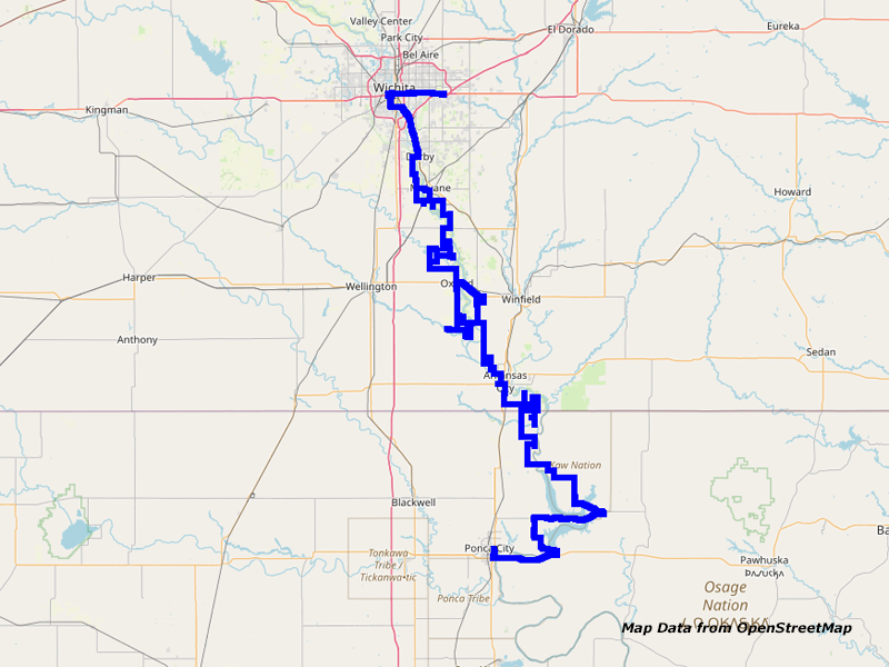 Map Wichita to Ponca City Map Wichita to Ponca City