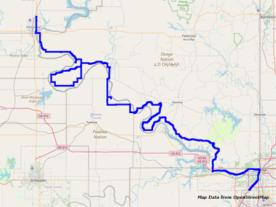 Map Ponca City to Tulsa Map Ponca City to Tulsa