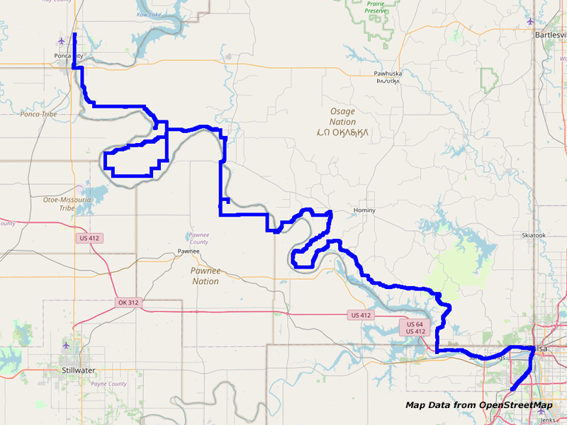 Map Ponca City to Tulsa Map Ponca City to Tulsa