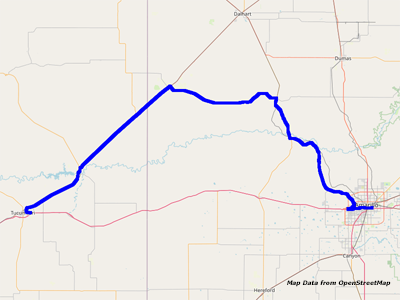 Map Tucumcari to Amarillo Map Tucumcari to Amarillo