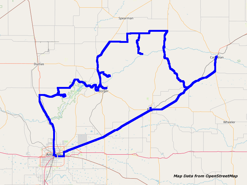 Map Amarillo to Canadian Map Amarillo to Canadian