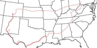 Map of Zebulon Montgomery Pike Trail to Red River, Mexico Journey